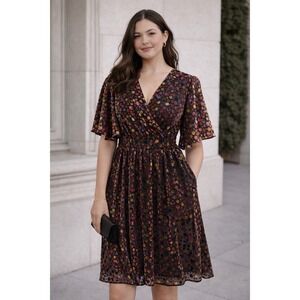 NEW ModCloth Velvet Polka Dot Mesh Midi Dress L Flutter Sleeve Summer Party